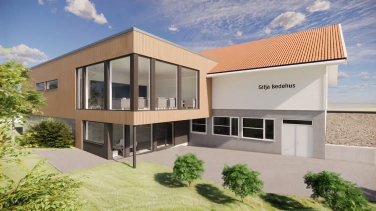 Bilde av bedehuset med påbygg